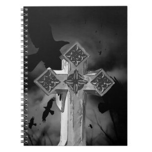 Caderno Espiral GraveYard Gothic Cross Luado com Corvos