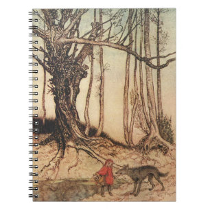 Caderno Espiral Gravura vintage de Chapeuzinho Vermelho e Lobo de