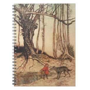 Caderno Espiral Gravura vintage de Chapeuzinho Vermelho e Lobo de