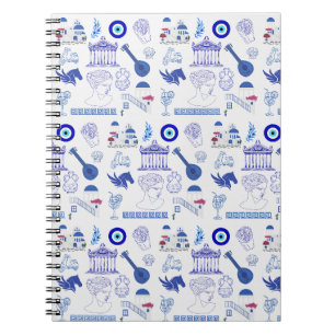 Caderno Espiral Grécia Azul e Branco