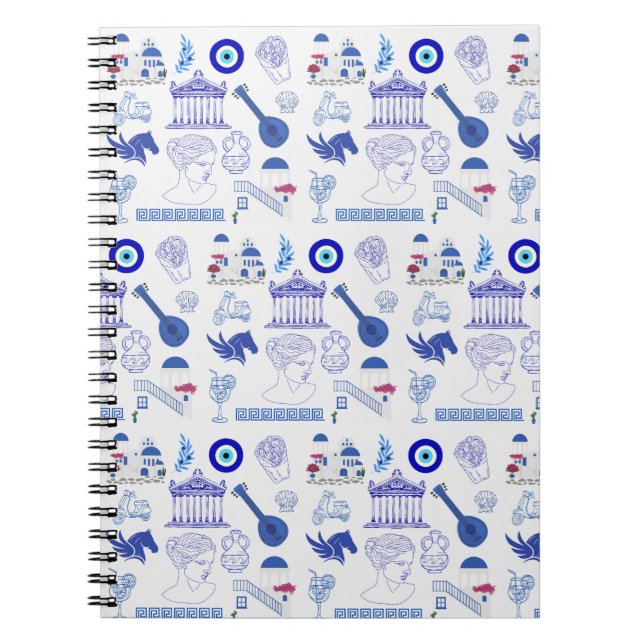 Caderno Espiral Grécia Azul e Branco (Frente)