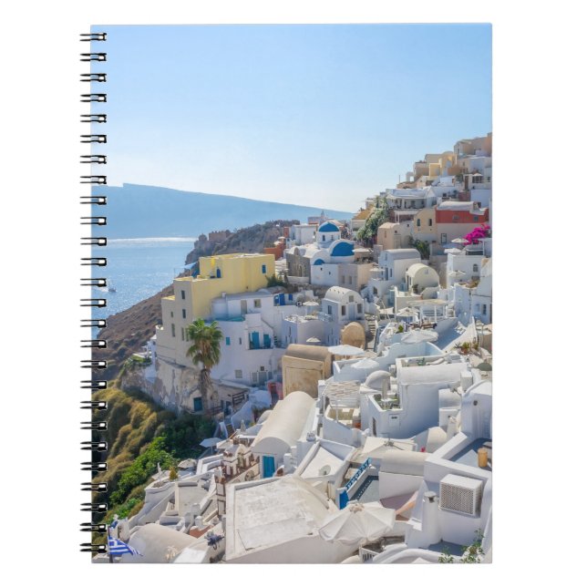 Caderno Espiral Grécia de Santorini - dia ensolarado de verão em S (Frente)