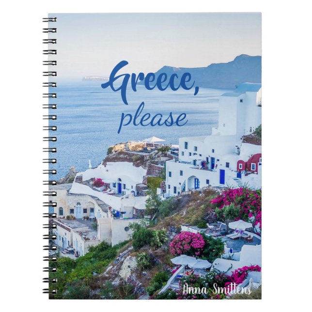 Caderno Espiral Grécia por favor/ Personalizado/ Paisagem Santorin (Frente)