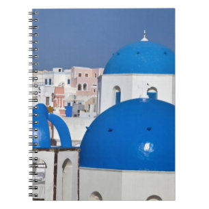 Caderno Espiral Grécia, Santorini. Torre sineira e cúpulas azuis d