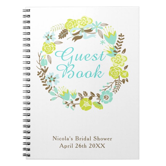 Caderno Espiral Green & Brown Floral Wreath Bridal Shower  (Frente)