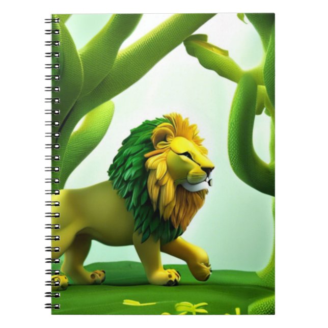 Caderno Espiral Green Cartoon lion in forest (Frente)