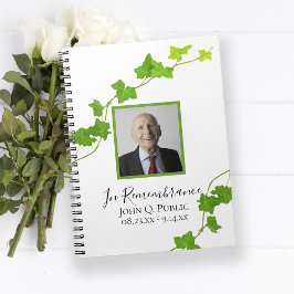 Caderno Espiral Green English Ivy Vine Funeral Memorial Guest Book