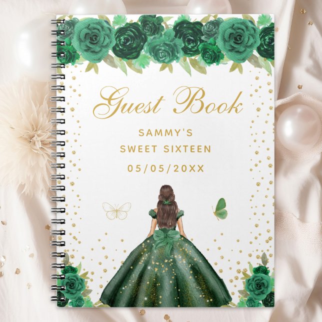 Caderno Espiral Green Floral Brunette Hair Princess Sweet (Criador carregado)