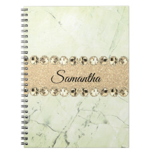 Caderno Espiral Green Marble Diamond Bling