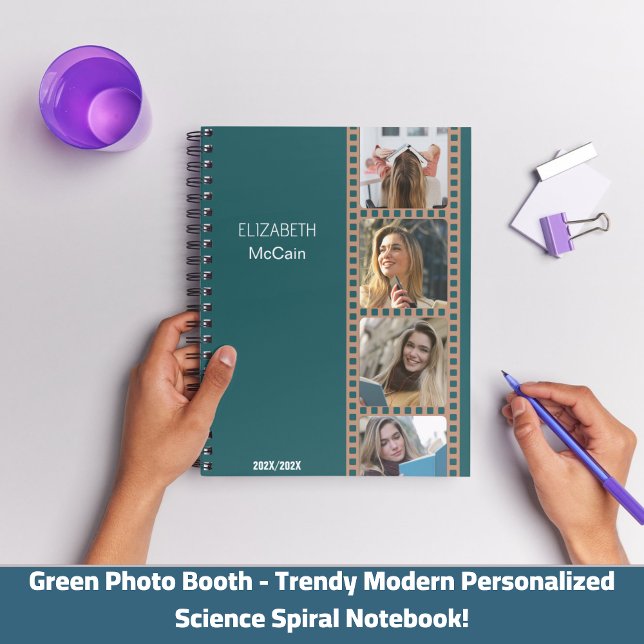 Caderno Espiral Green Photo Booth - Trendy Modern Personalizado (Green Photo Booth - Trendy Modern Personalized Science Spiral Notebook!)