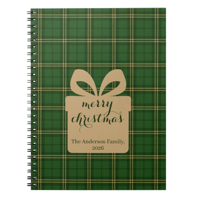 Caderno Espiral Green Plaid Christmas Festive Pattern -  (Frente)