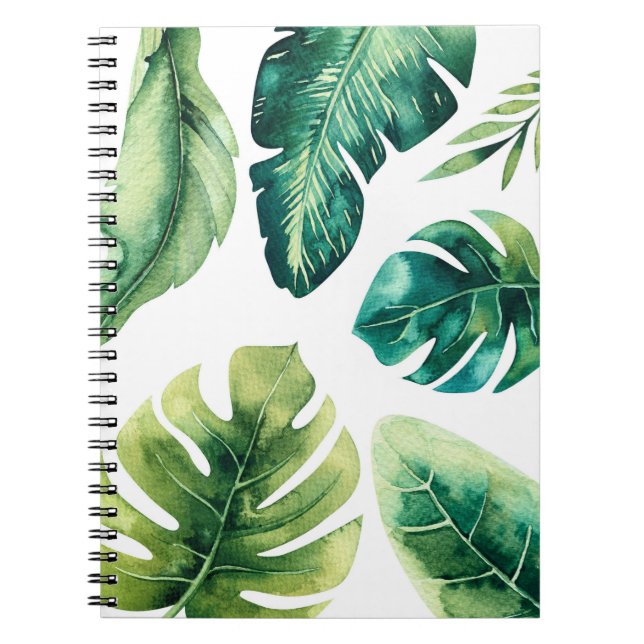 Caderno Espiral Green Tropical Leaves White Elegic Summer (Frente)