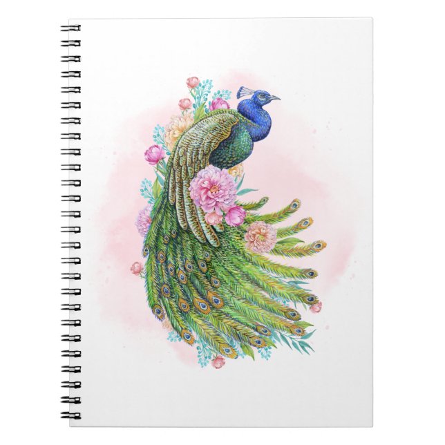 Caderno Espiral Green Watercolor Peacock Beauty – Artistic Spiral  (Frente)