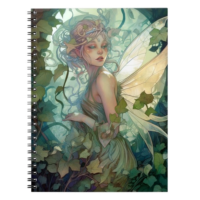 Caderno Espiral Green Woodland Fairy Fantasy Art (Frente)