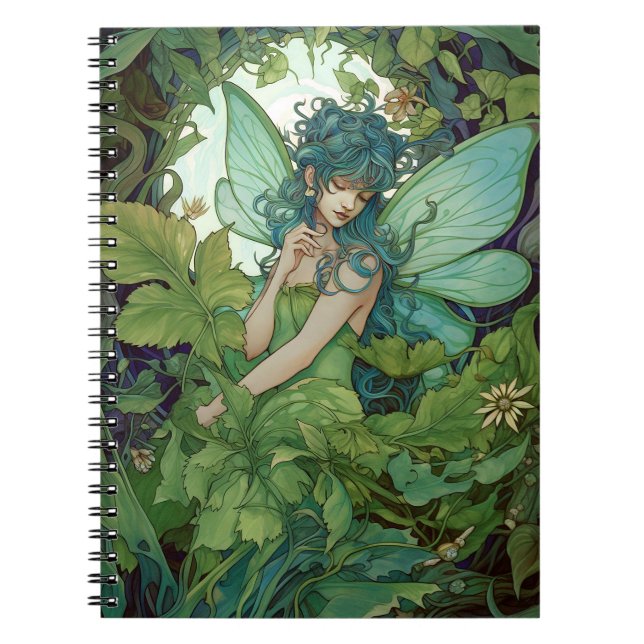 Caderno Espiral Green Woodland Fairy Fantasy Art (Frente)