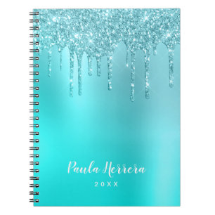 Caderno Espiral Grelha azul esbelta e glitter