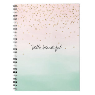 Caderno Espiral Grelha Brilhante Brilhante Rosa Mint Confetti Dour