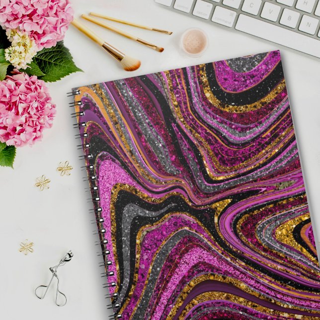 Caderno Espiral Grelha de brilho Brilhante Arte de mármore giro ro (Criador carregado)