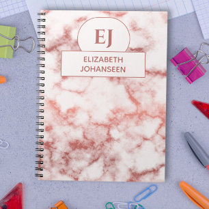 Caderno Espiral Grelha de mármore branco, Rosa, Dourada, e mármore