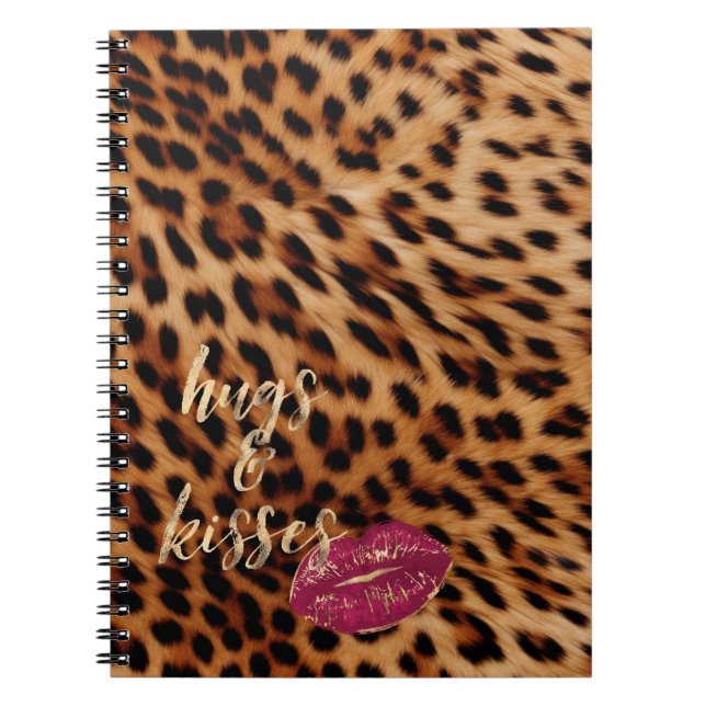 Caderno Espiral Grelha de Menina, Abraços-Leopardo e Lábios de bei (Frente)