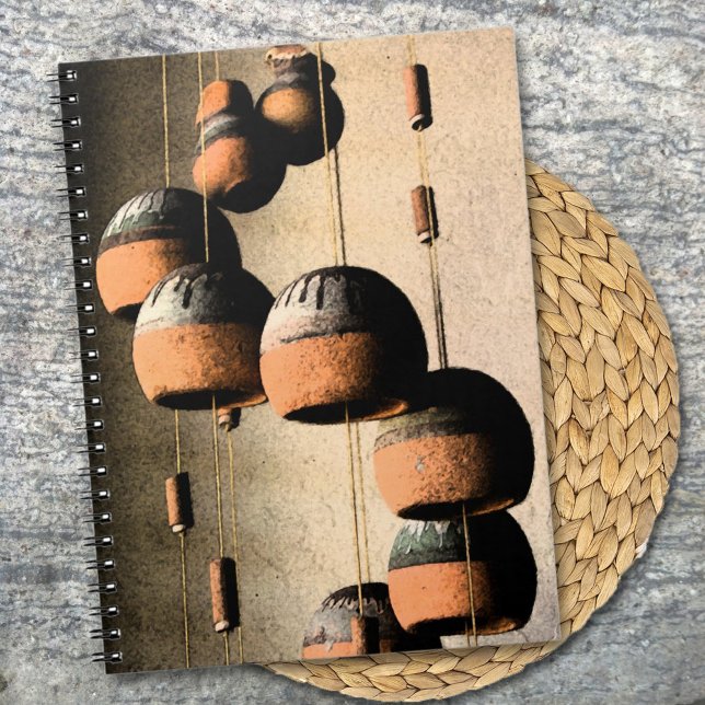 Caderno Espiral Grelha de Vento Russo do Sudoeste Casita Continua  (This rustic wind chime edited photo serves as the cover for this 6.5" x 8.75" notebook. )