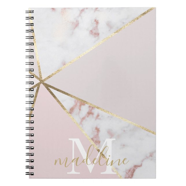 Caderno Espiral Grelha Grelha Dourada com Rosa, Grelha Geométrica  (Frente)
