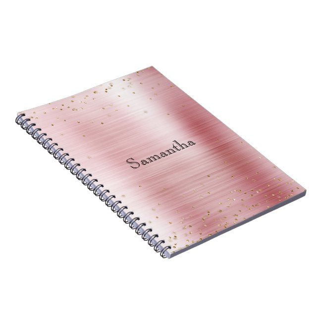 Caderno Espiral Grelha Rosa Brilhante Dourada Sparkle Confetti (Lado Direito)