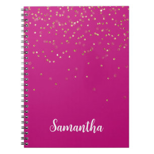 Caderno Espiral Grelha Rosa Dourada Confetti Personalizada