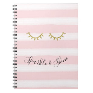 Caderno Espiral Grelha Rosa Rosa Dourada Glitter Eyelashes Grelha