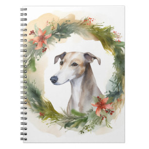 Caderno Espiral Greyhound Christmas Wreath Festivo Pup