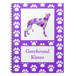 Caderno Espiral Greyhound Lurcher Cachorro Silhoule Paw Purple PY&