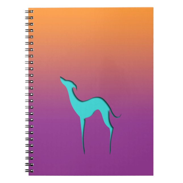 Caderno Espiral Greyhound Whippet dog azul laranja abdome (Frente)