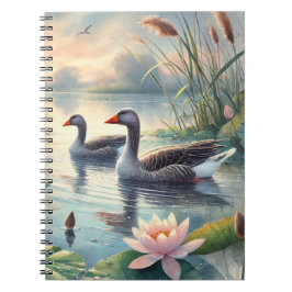 Caderno Espiral Greylag Geese on the Water - Spiral Notebook