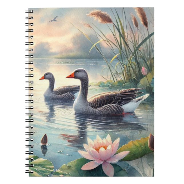 Caderno Espiral Greylag Geese on the Water - Spiral Notebook (Frente)