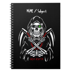 Caderno Espiral Grim Reaper Scythe Death Skeleton Bones Halloween