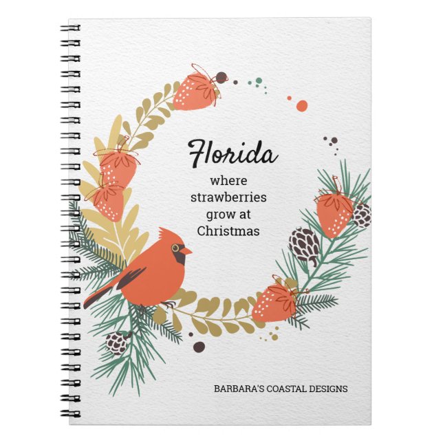 Caderno Espiral Grinalda de Natal com Morangos Cardinal Vermelho (Frente)