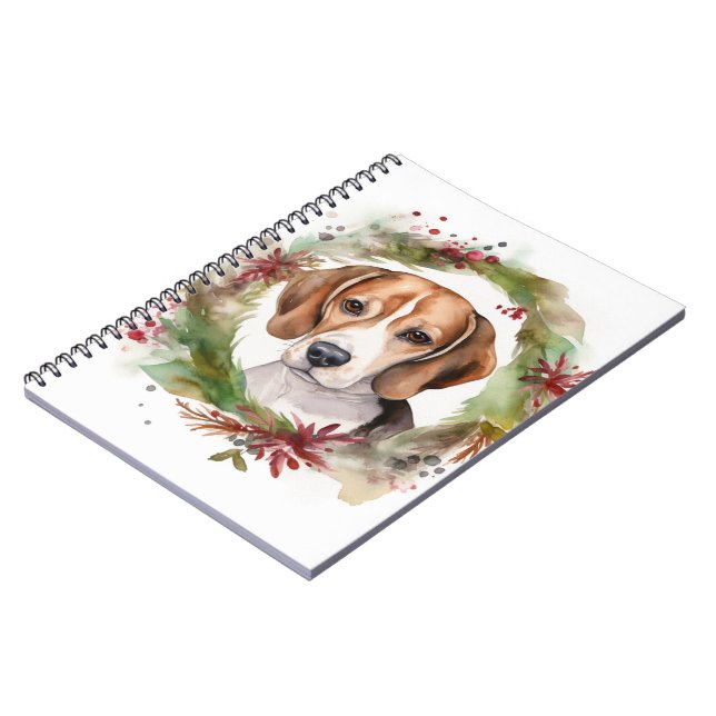 Caderno Espiral Grinalda de Natal de Beagle Cachorro Festivo (Left Side)
