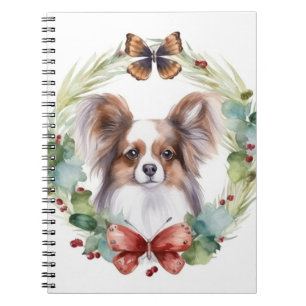 Caderno Espiral Grinalda de Natal Papillon Cãozinho Festivo