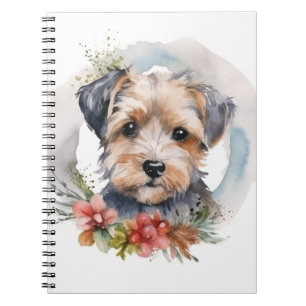 Caderno Espiral Grinalda de Natal Yorkipoo Cachorro Festivo