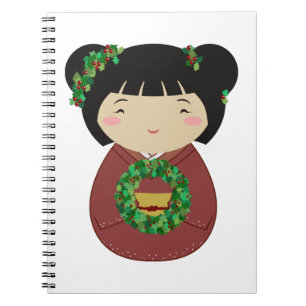 Caderno Espiral Grinalda do Natal de Kokeshi