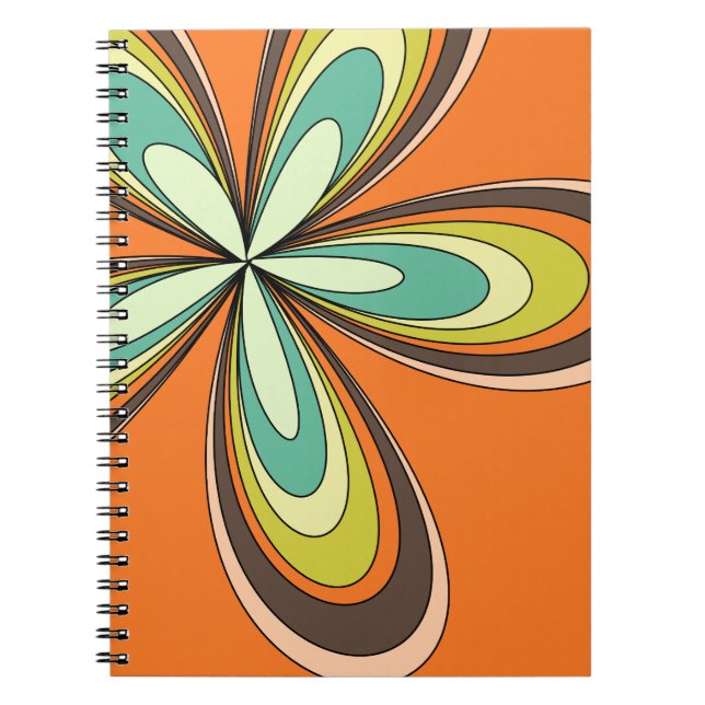 Caderno Espiral Groovy 60s 70s Flor de Hippie Laranja Retro Daisy (Frente)