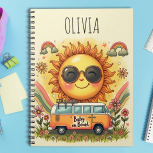 Caderno Espiral Groovy 70s Retro Sol Sorridente Vibes de Paz & Amo