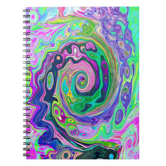 Caderno Espiral Groovy Abstrato Aqua e Marinho Lava Swirl (Frente)
