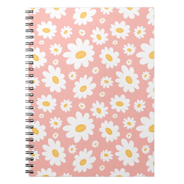 Caderno Espiral Groovy Blush Boho Daisy Floral Garden Padrão (Frente)
