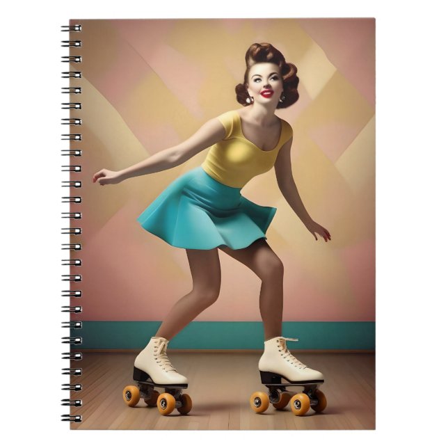 Caderno Espiral "Groovy Glide: Ritmos Retrô em Rodas de Skate" (Frente)