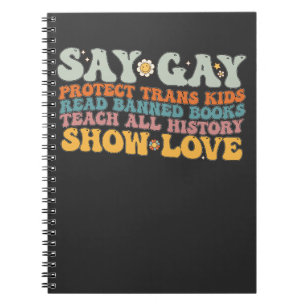 Caderno Espiral Groovy LGBT Diga Gay Proteja Crianças Trans Leia L