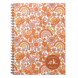 Caderno Espiral Groovy Retro Orange Florals Monograma