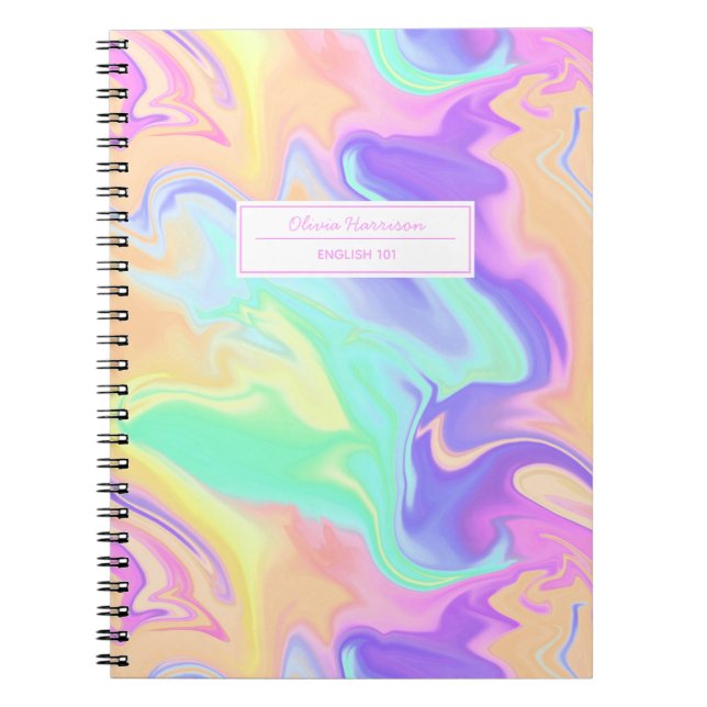 Caderno Espiral Groovy Retro Tie Dye Pastel Marble Swirl (Frente)