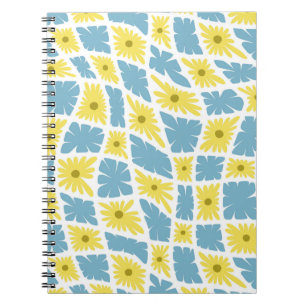 Caderno Espiral Groovy Wavy Trippy 60s Verificações de flores amar