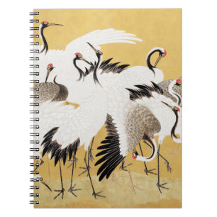 Caderno Espiral Gruas Japonesas em Bandos Vintage Pássaro Rico Clá